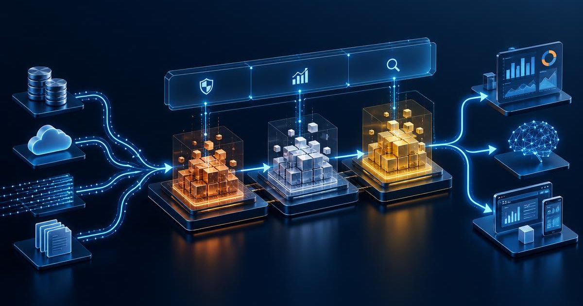 High-level Databricks lakehouse architecture with Bronze, Silver and Gold data layers