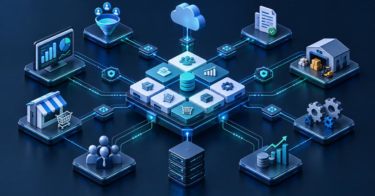 Odoo business applications connected through tailored workflows, integrations, and reporting